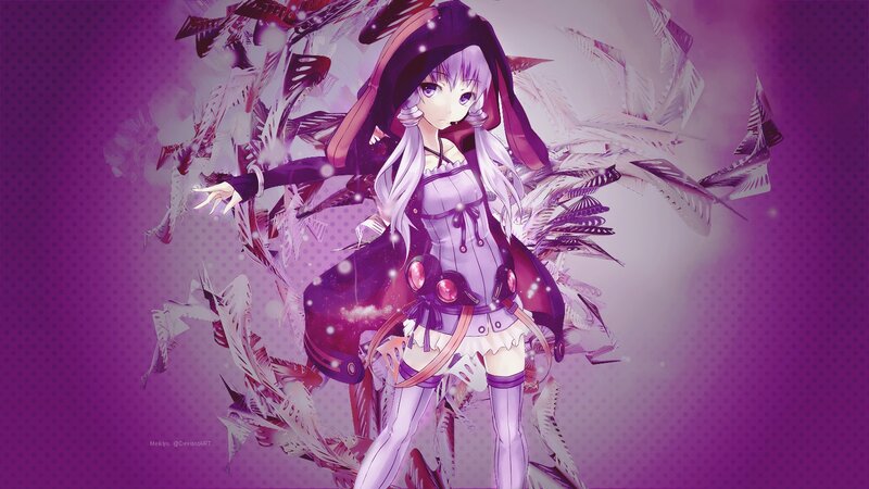 Anime Girl with Purple Hair — Dramatic, Digital Art, Feathers