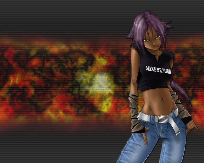 Anime Girl with Purple Hair — Dramatic, Digital Art, Fire