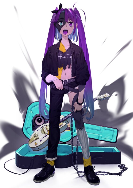 Anime Girl with Purple Hair — Dramatic, Digital Art, Guitar Case