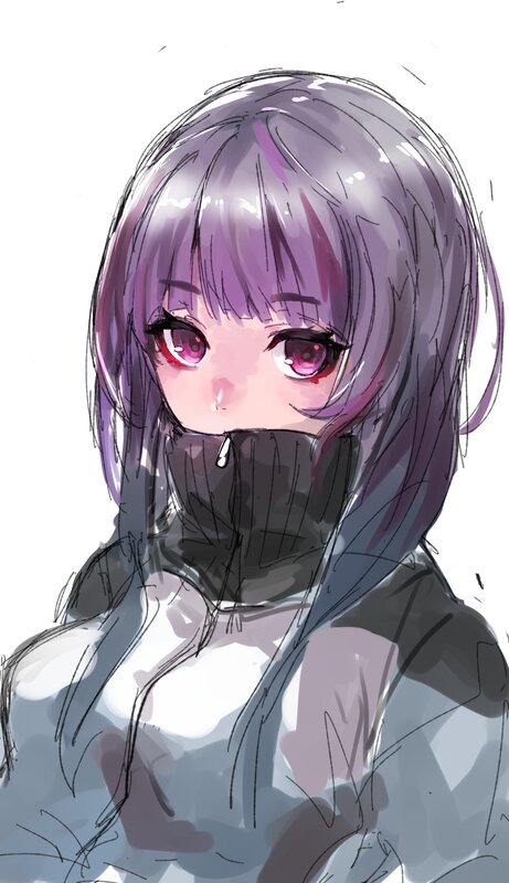 Anime Girl with Purple Hair — Dramatic, Digital Art, Purple Hair, Red Eyes