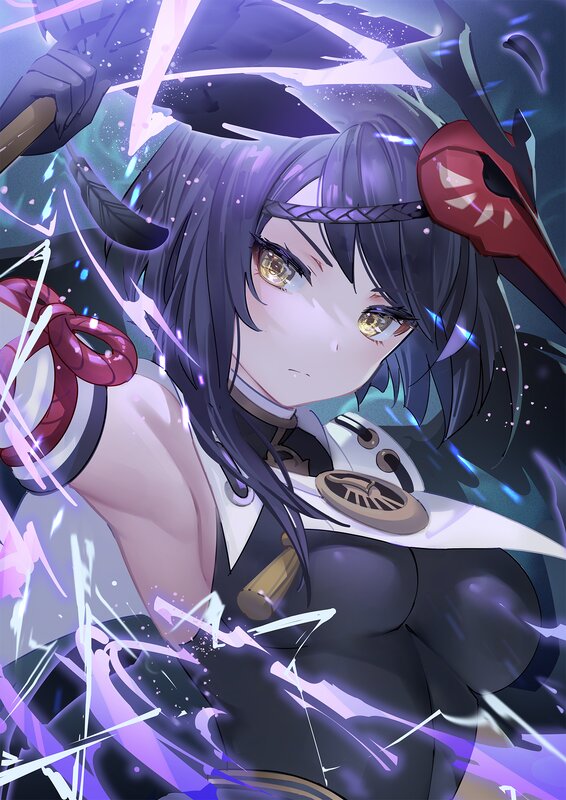 Anime Girl with Purple Hair — Dramatic, Digital Art, Sword, Magic