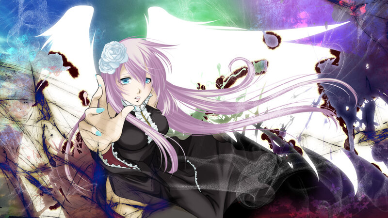 Anime Girl with Purple Hair — Dramatic, Digital Art, White Rose
