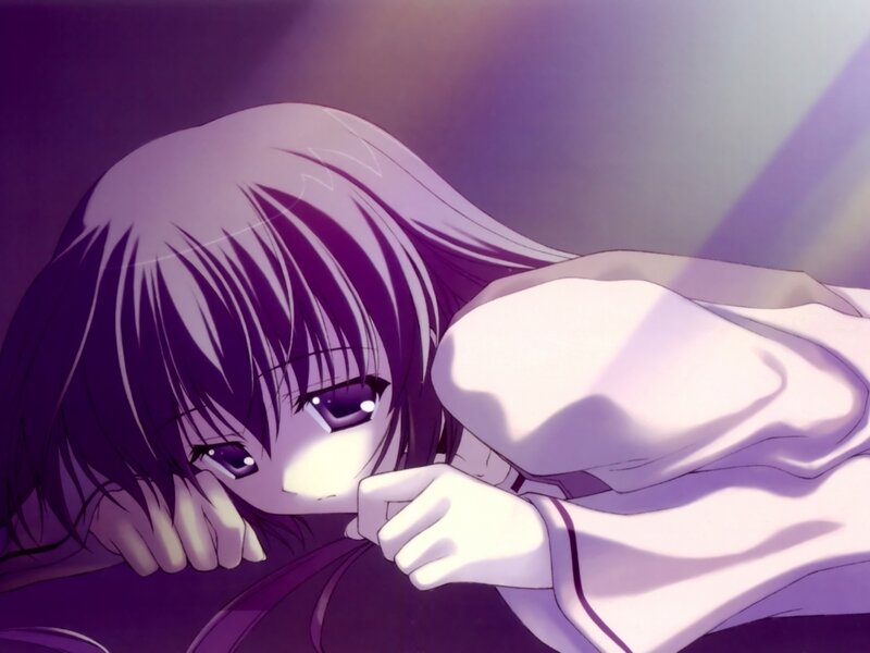 Anime Girl with Purple Hair — Dramatic, Long Hair, White Shirt