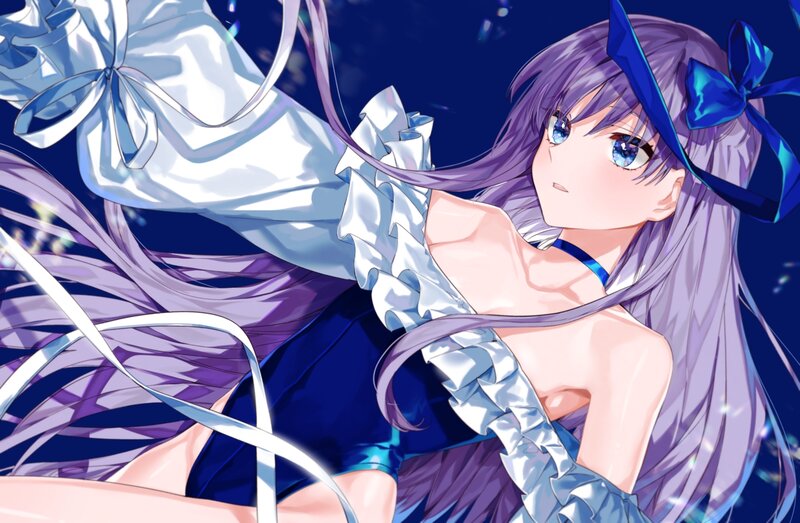 Anime Girl with Purple Hair — Dramatic, Night, Blue Bow