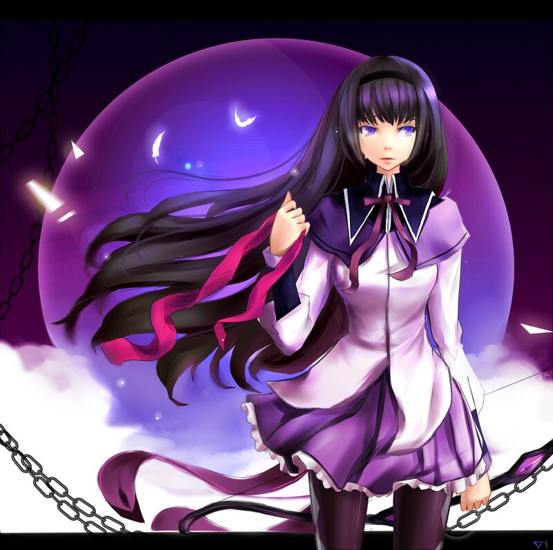 Anime Girl with Purple Hair — Dramatic, Night, Digital Art, Chains