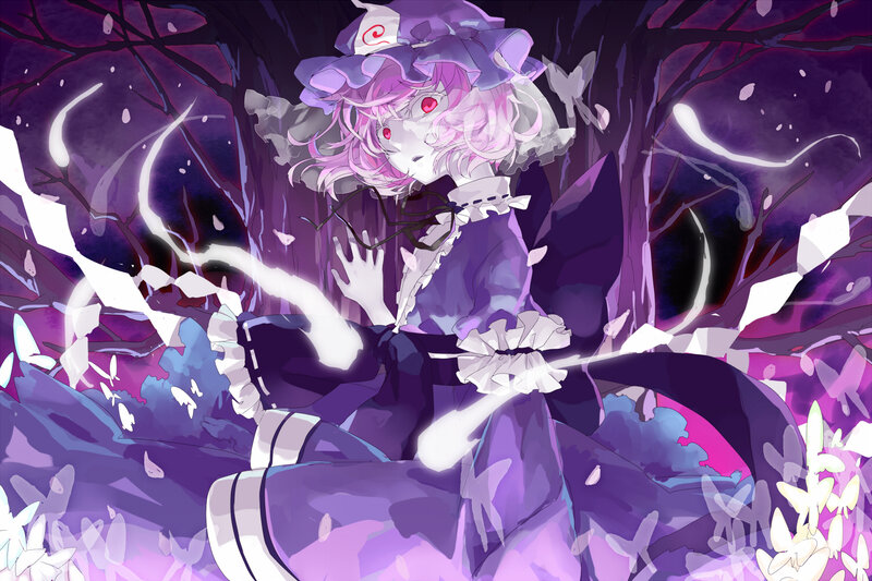 Anime Girl with Purple Hair — Dramatic, Night, Digital Art, Forest
