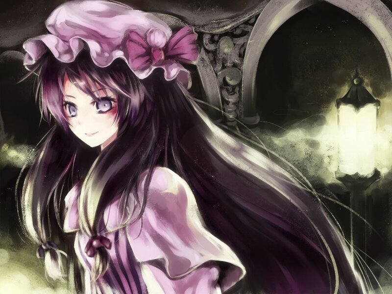 Anime Girl with Purple Hair — Dramatic, Night, Digital Art, Hat