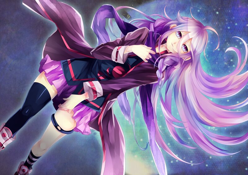 Anime Girl with Purple Hair — Dramatic, Night, Digital Art, Long Hair, Coat