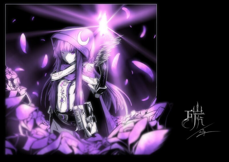 Anime Girl with Purple Hair — Dramatic, Night, Digital Art, Magic, Crystals