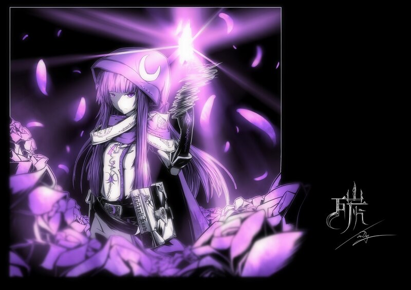 Anime Girl with Purple Hair — Dramatic, Night, Digital Art, Magic Spell