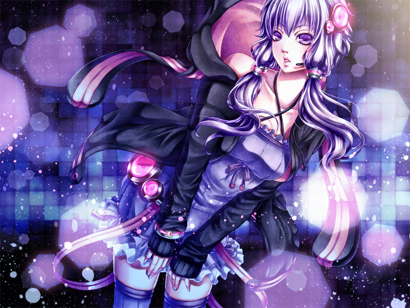 Anime Girl with Purple Hair — Dramatic, Night, Digital Art, Microphone