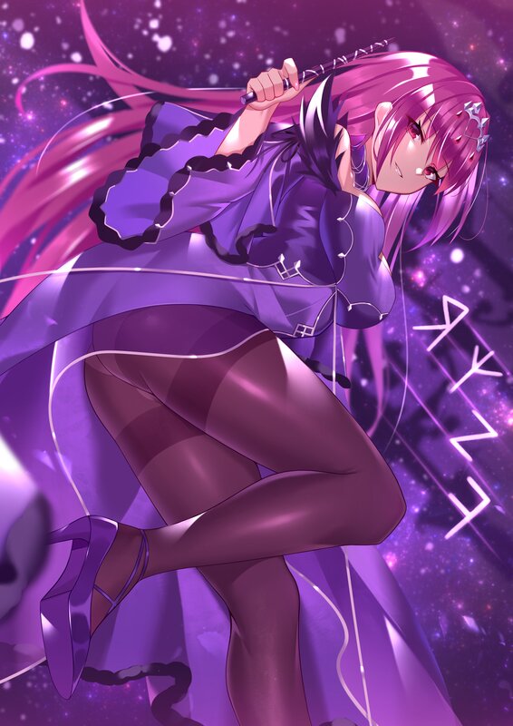 Anime Girl with Purple Hair — Dramatic, Night, Digital Art, Sword, Cape