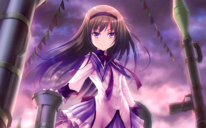 Anime Girl with Purple Hair — Dramatic, Night, Gun Barrels