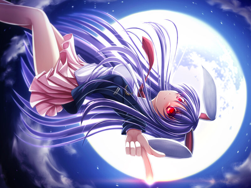 Anime Girl with Purple Hair — Dramatic, Night, Moon, Night Sky