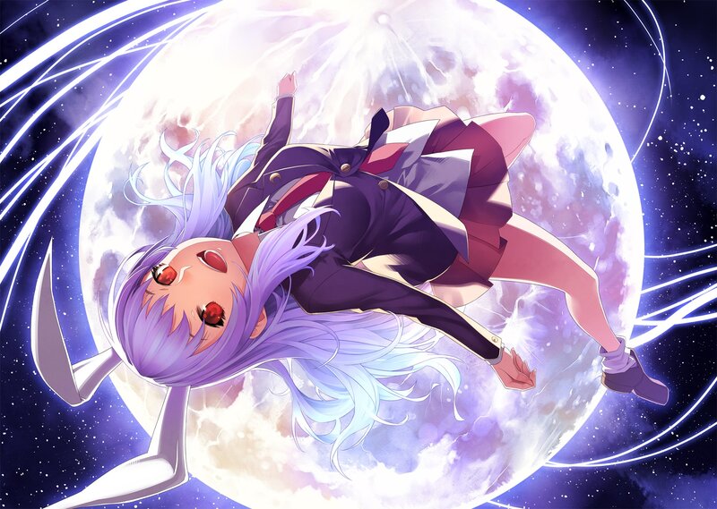 Anime Girl with Purple Hair — Dramatic, Night, Moon, Space, School Uniform