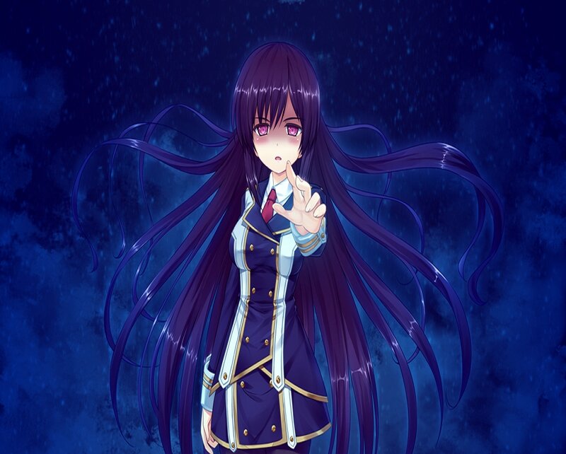 Anime Girl with Purple Hair — Dramatic, Night, School Uniform, Rain