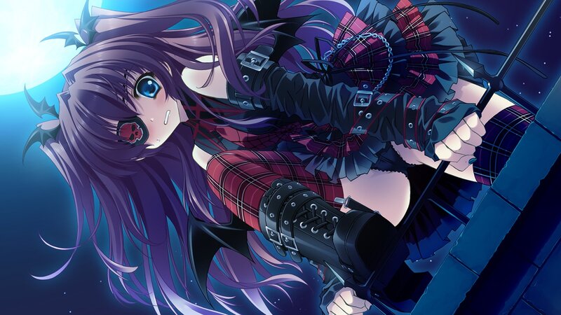 Anime Girl with Purple Hair — Dramatic, Night, Skull Patch