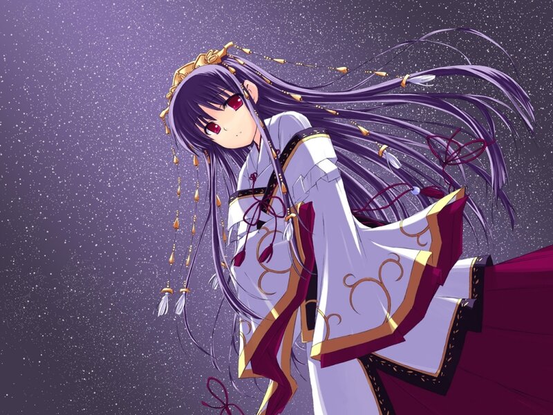 Anime Girl with Purple Hair — Dramatic, Night, Starry Sky