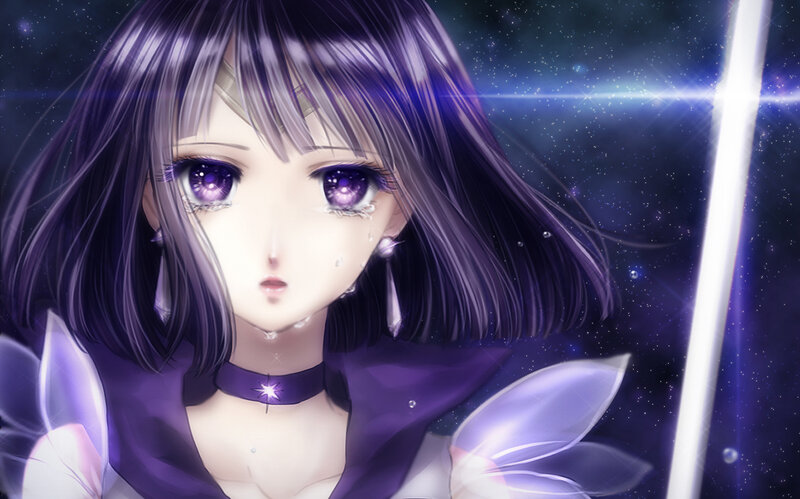 Anime Girl with Purple Hair — Dramatic, Night, Tears