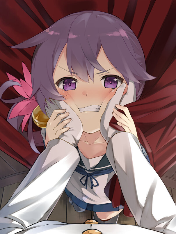 Anime Girl with Purple Hair — Dramatic, Pink Flower