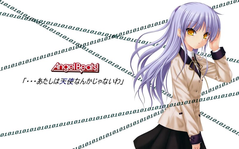 Anime Girl with Purple Hair — Dramatic, School Uniform, Binary Code