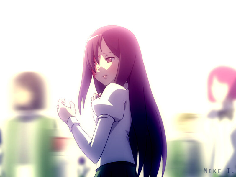 Anime Girl with Purple Hair — Dramatic, School Uniform, Blurred Background