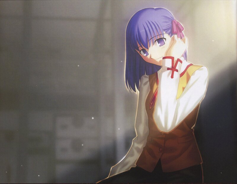 Anime Girl with Purple Hair — Dramatic, School Uniform, Bow