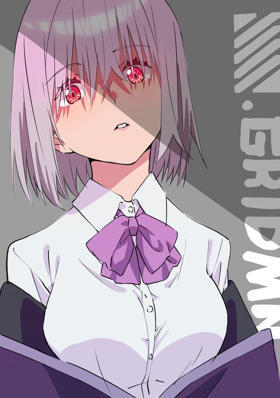Anime Girl with Purple Hair — Dramatic, School Uniform, Bow Tie