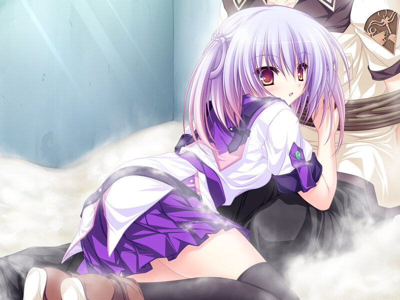 Anime Girl with Purple Hair — Dramatic, School Uniform, Smoke