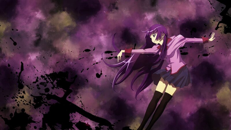 Anime Girl with Purple Hair — Dramatic, School Uniform, Splatters
