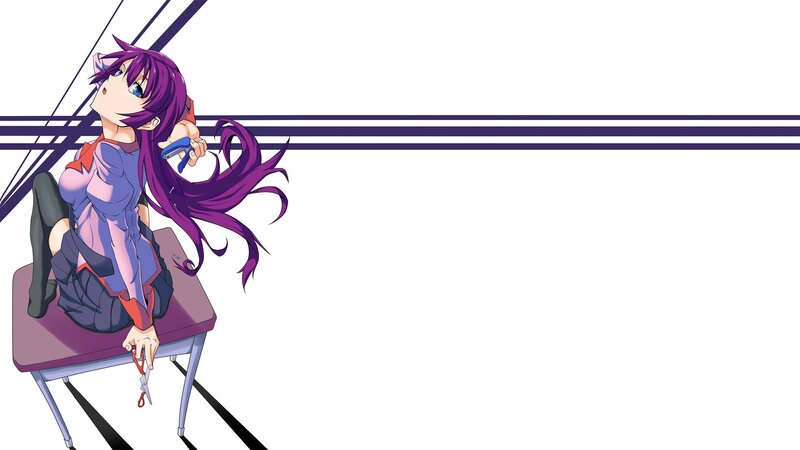 Anime Girl with Purple Hair — Dramatic, Scissors