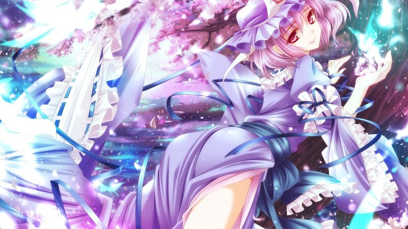 Anime Girl with Purple Hair — Dramatic, Spring, Cherry Blossoms
