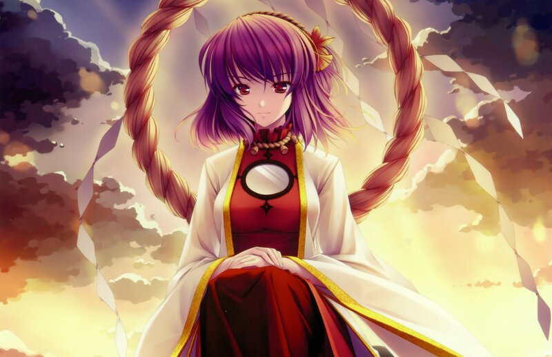Anime Girl with Purple Hair — Dramatic, Sunset, Braided Hair, Red Dress
