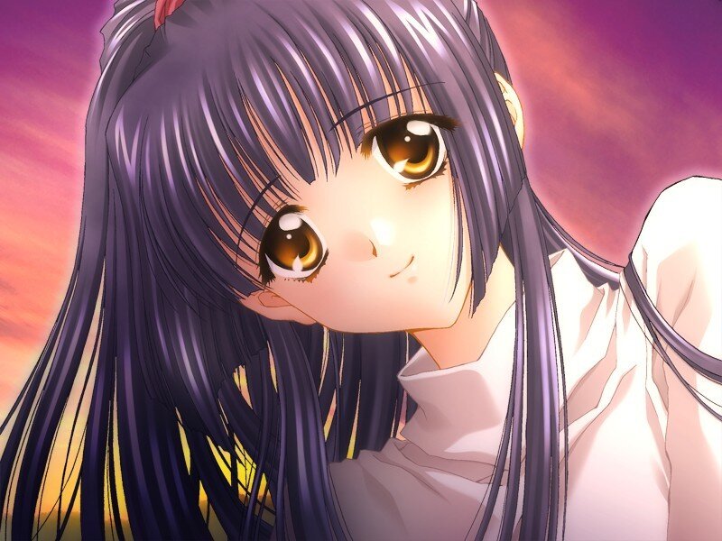 Anime Girl with Purple Hair — Dramatic, Sunset, Eyes