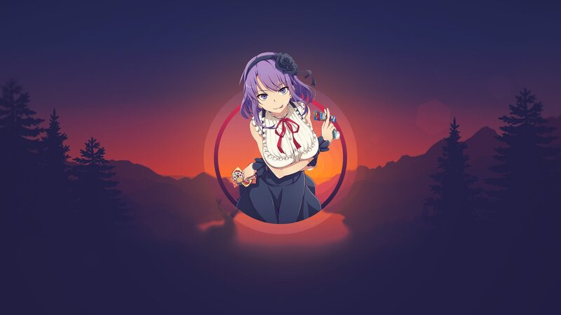 Anime Girl with Purple Hair — Dramatic, Sunset, Forest