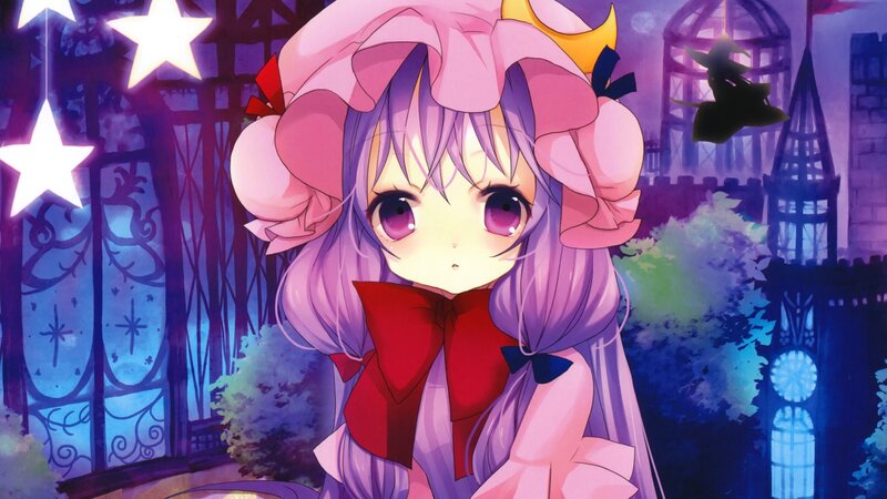 Anime Girl with Purple Hair — Dreamy, Night, Castle