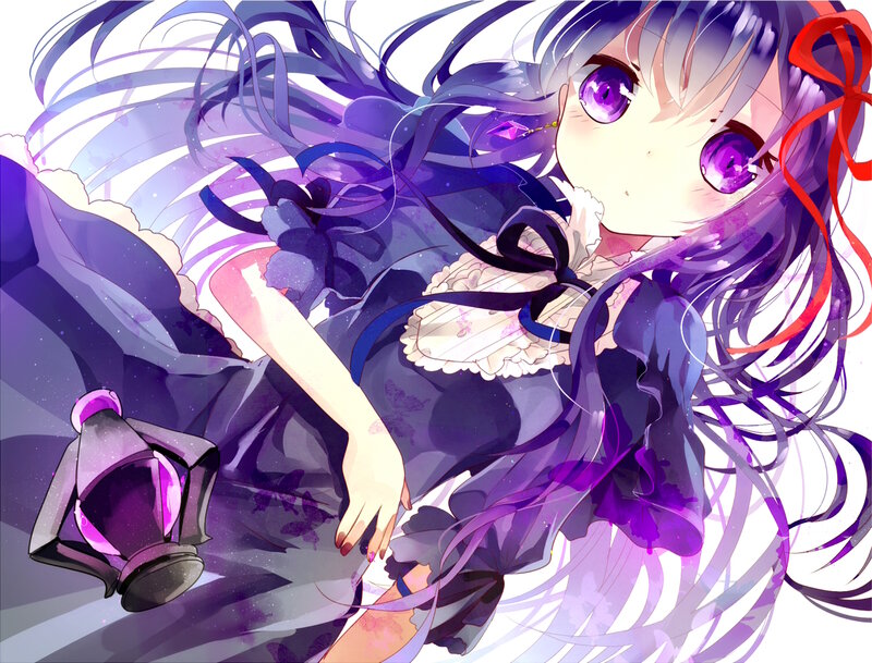 Anime Girl with Purple Hair — Dreamy, Night, Digital Art, Lantern