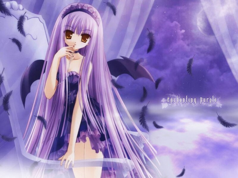 Anime Girl with Purple Hair — Dreamy, Night