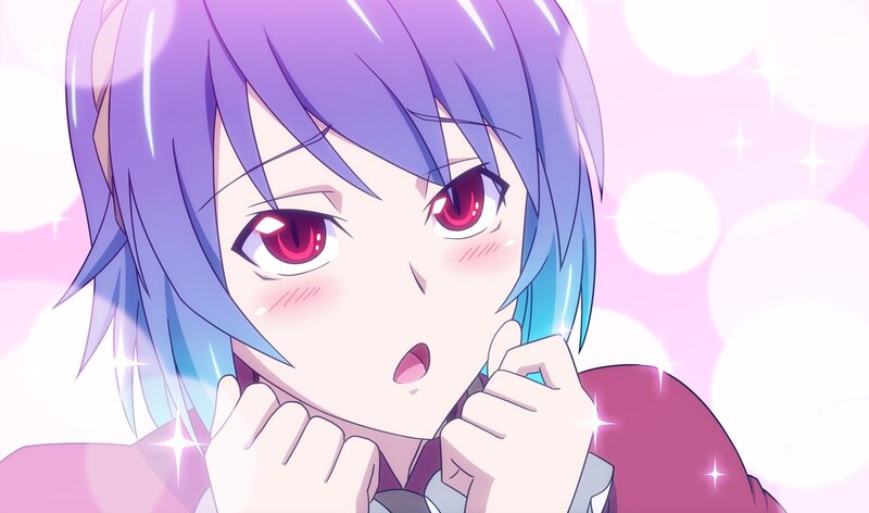 Anime Girl with Purple Hair — Dreamy, Red Eyes