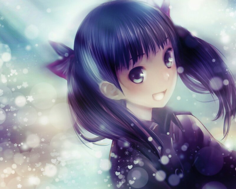 Anime Girl with Purple Hair — Dreamy, Winter, Digital Art, Eyes