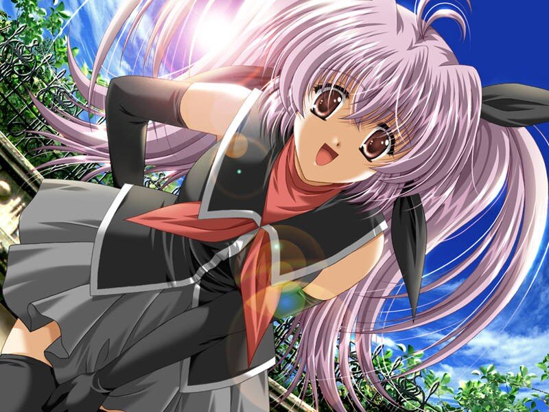 Anime Girl with Purple Hair — Dynamic, Afternoon