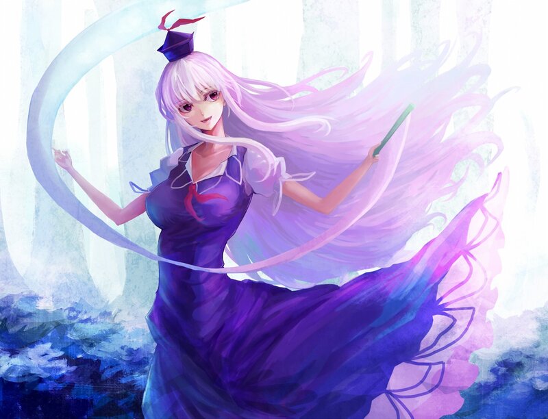Anime Girl with Purple Hair — Dynamic, Digital Art, Long Hair, Dress, Staff