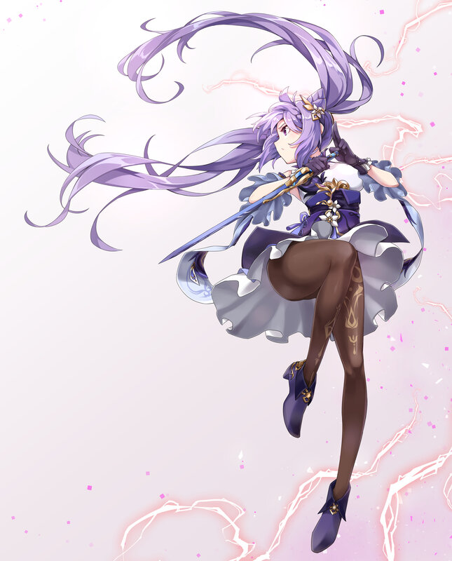 Anime Girl with Purple Hair — Dynamic, Digital Art, Sword
