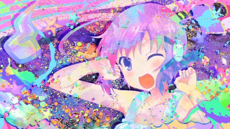 Anime Girl with Purple Hair — Energetic, Digital Art, Splatter Paint