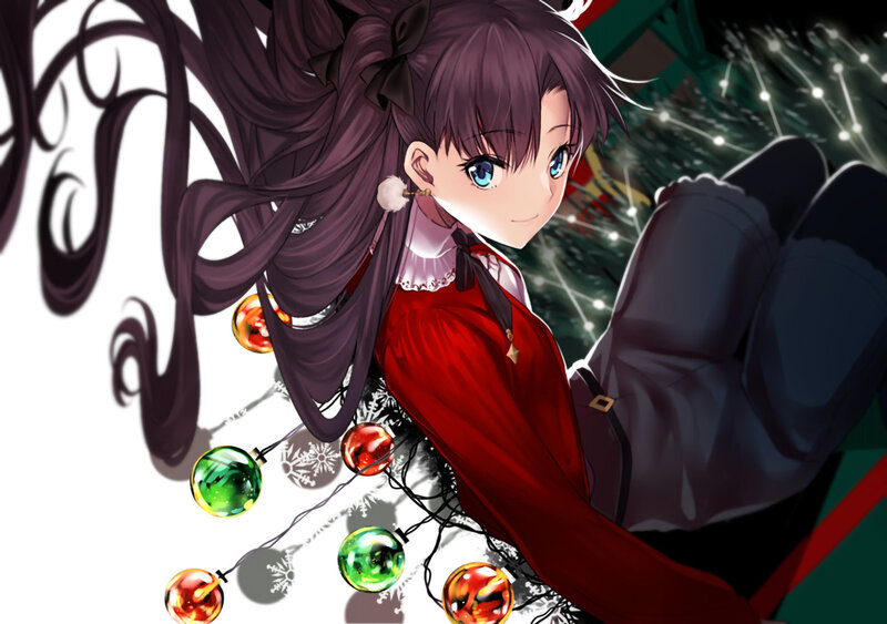 Anime Girl with Purple Hair — Festive, Winter