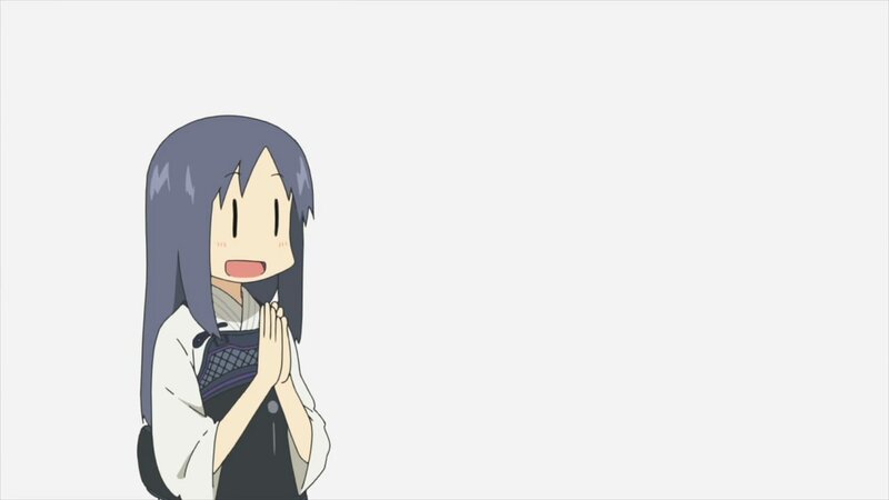 Anime Girl with Purple Hair — Gray, Neutral, Hands Clasped