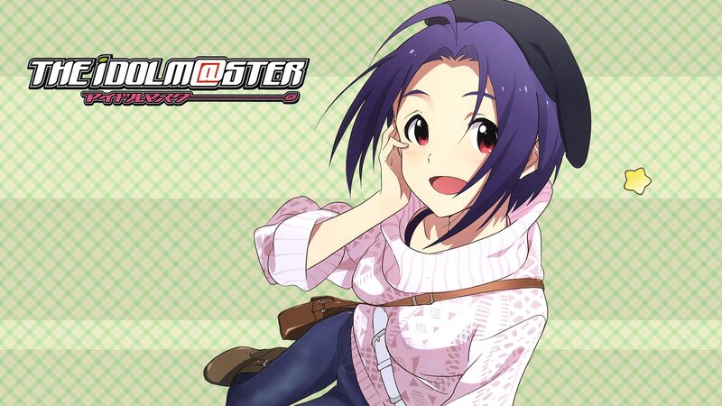 Anime Girl with Purple Hair — Green, Cheerful, Checkered Background