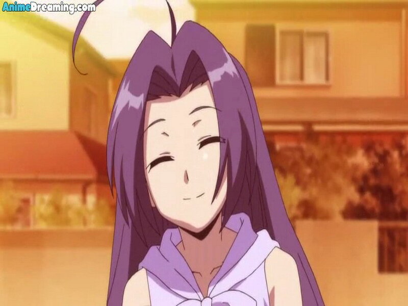 Anime Girl with Purple Hair — Happy
