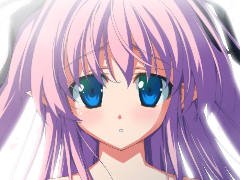 Anime Girl with Purple Hair — Innocent, Blue Eyes
