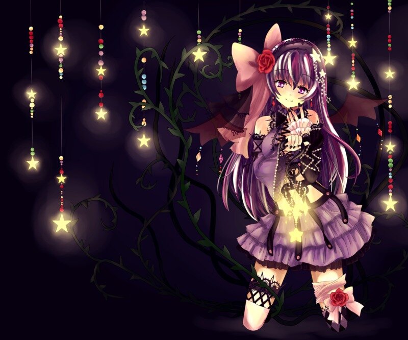Anime Girl with Purple Hair — Magical, Night